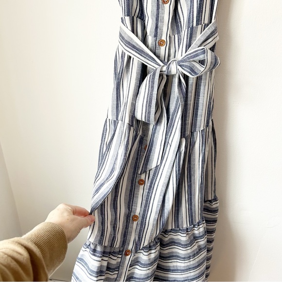 NWOT Lulus Montauk Memories Blue and White Strip Midi Dress with Pockets - Large - Picture 6 of 14